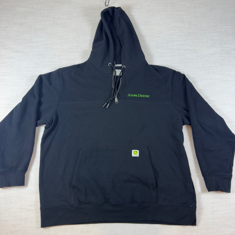 John Deere Mens Black Quarter Zip Hoodie Embroidered Logo Sweatshirt XL
